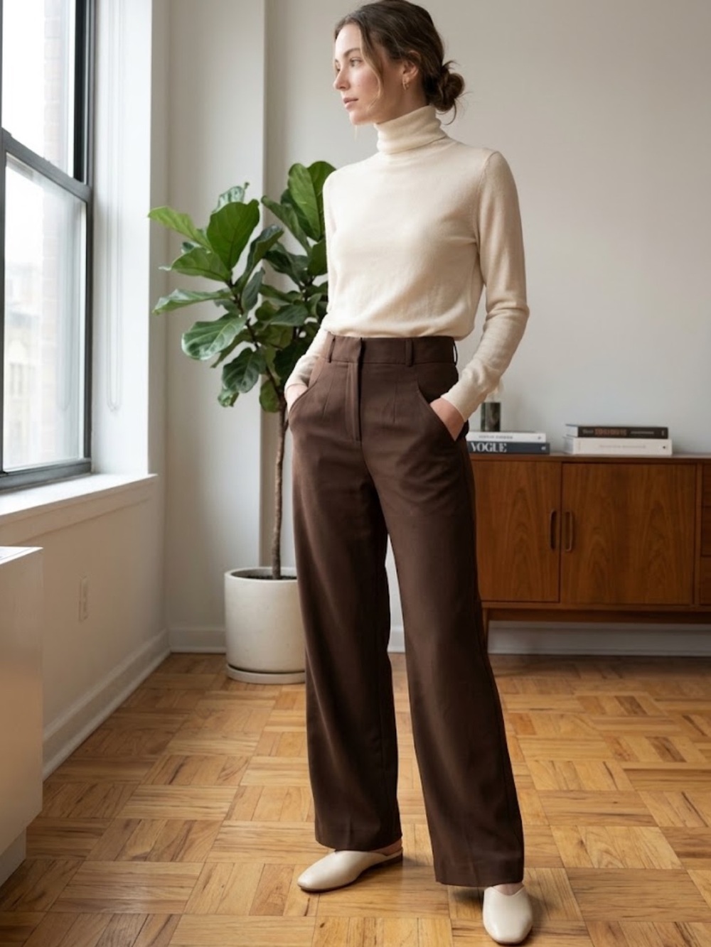 Zara Tobacco High-Waisted Straight-Cut Trousers